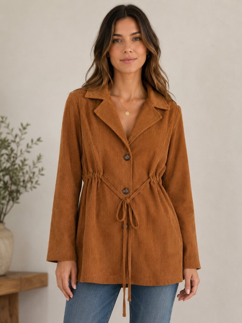 Rust Corduroy Tie Waist Jacket Coat Medium Shacket